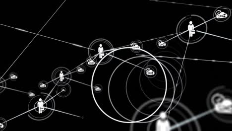 Animation-Von-Verbindungsnetzwerken-Mit-Menschensymbolen-Auf-Schwarzem-Hintergrund