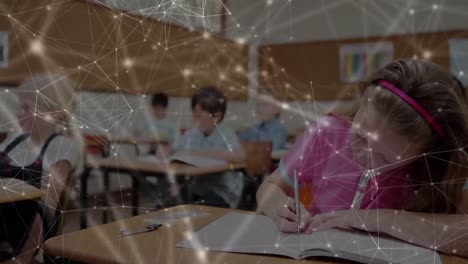 Animation-Des-Netzwerks-Von-Verbindungen-über-Das-Schreiben-Von-Schulmädchen