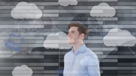 Animation-of-businessman-with-clouds-and-digital-icons