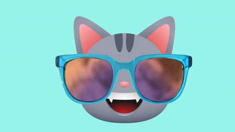 Animation-Einer-Süßen-Katze-Mit-Brille-Auf-Blauem-Hintergrund