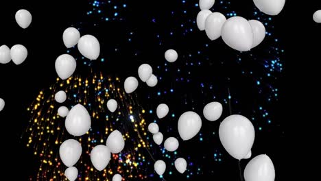 Animation-of-white-balloons-with-confetti-on-black-background