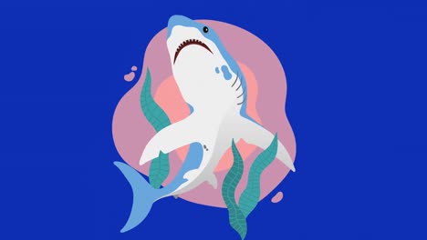 Animation-of-shark-on-pink-and-blue-background