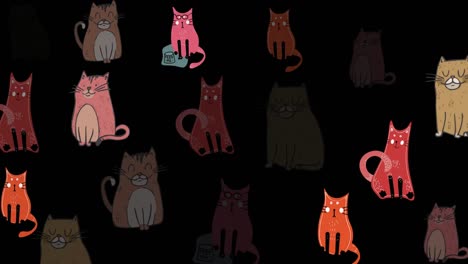 Animation-Mehrerer-Süßer-Katzen,-Die-Auf-Schwarzem-Hintergrund-Flackern