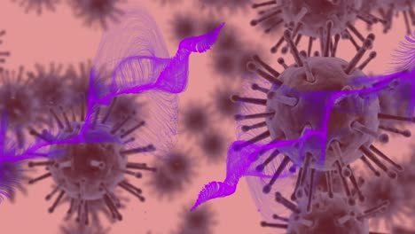 Animation-Von-Violetten-Lichtspuren-Und-Schwebenden-Covid-19-Zellen
