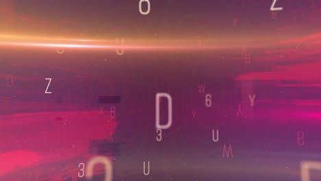 Animation-of-letters-and-numbers-changing-randomly-on-moving-red-and-orange-background