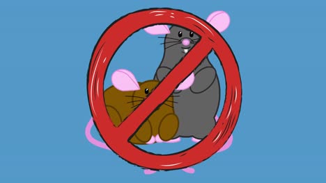 Animation-of-no-entry-sign-over-two-rats-on-blue-background