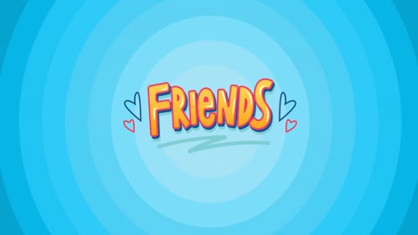 Animation-of-friends-text-with-hearts-on-multiple-blue-circles-background