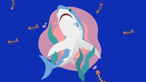 Animation-of-shark-on-pink-and-blue-background