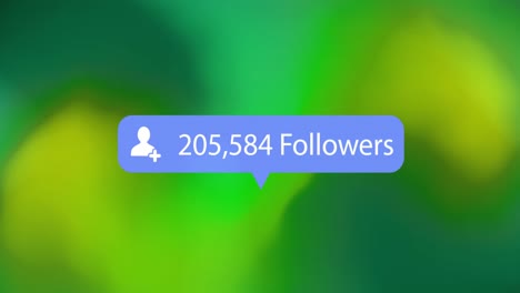 Animation-of-social-media-people-icon-and-increasing-number-of-followers-on-blue,-over-blurred-red