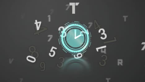 Animation-of-clock-with-numbers-and-letters-changing-on-digital-screen