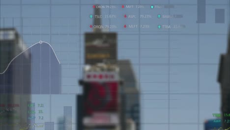 Animation-of-data-processing-over-modern-building-and-cityscape