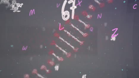 Animation-of-dna-strand-with-numbers-and-letters-changing-on-digital-screen