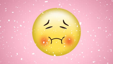 Animation-of-embarrassed-emoji-icon-on-pink-background