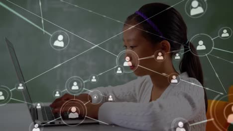 Animation-of-network-of-connections-over-schoolgirl-using-computer