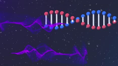 Animation-Eines-DNA-Strangs-Mit-Violetten-Lichtspuren