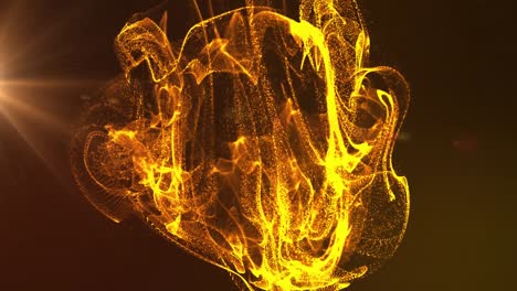 Animation-of-ball-of-orange-and-yellow-liquid-flame-moving-on-dark-background