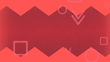 Animation-of-zigzag-lines-and-abstract-shapes-moving-in-hypnotic-motion-on-red-background
