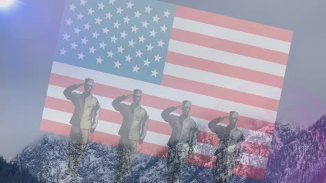 Animation-of-soldiers-saluting-over-american-flag