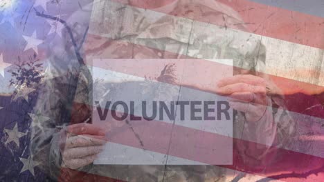 Animation-of-soldier-with-volunteer-text-over-american-flag