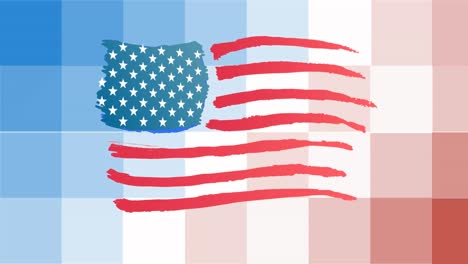Animación-De-La-Bandera-Americana-En-Píxeles-Rojos,-Blancos-Y-Azules