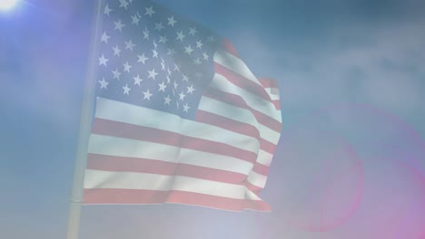 Animation-Der-Amerikanischen-Flagge-über-Atemberaubenden-Wolken-Und-Himmel
