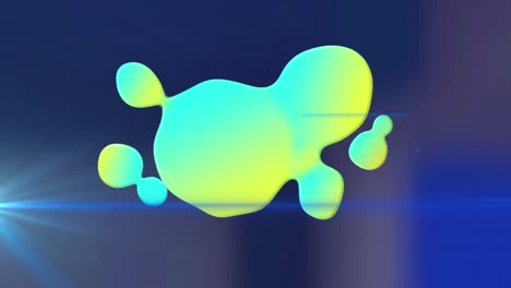 Animation-Eines-Grünen-Und-Gelben-Kleckses-Und-Eines-Sich-Bewegenden-Lichtstrahls-über-Einem-Dunklen,-Unscharfen-Hintergrund