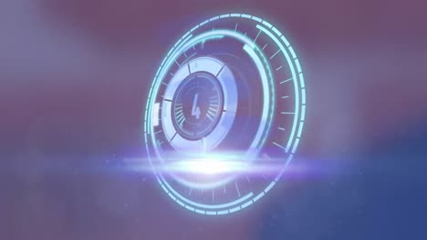 Animation-of-moving-spotlights-and-circular-safe-lock-rotating-over-blurred-background