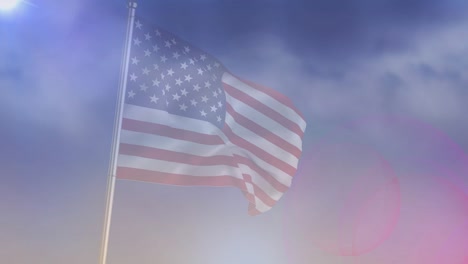 Animation-Der-Amerikanischen-Flagge-über-Atemberaubenden-Wolken-Am-Himmel