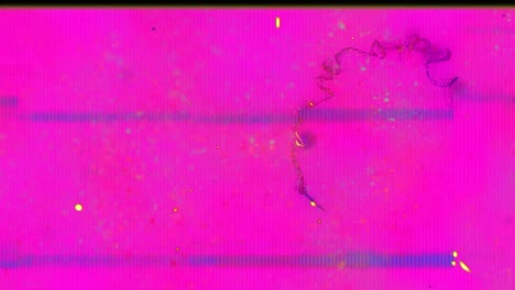 Animation-of-multiple-specks-moving-in-hypnotic-motion-on-pink-distressed-background