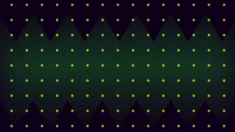 Animation-of-grid-of-pulsating-pale-green-dots-over-thin-green-parallel-zigzag-lines-moving-on-black