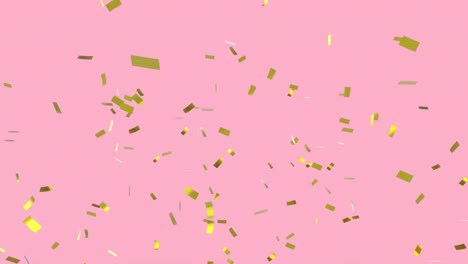 Animation-of-gold-and-red-confetti-falling-on-pink-background