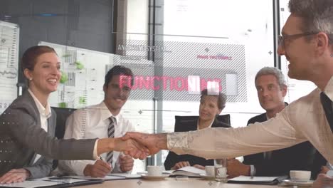 Animation-of-financial-data-processing-over-handshake-in-business-meeting