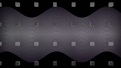 Animation-of-thin-wavy-kinetic-white-lines-and-rows-of-blocks-moving-on-black