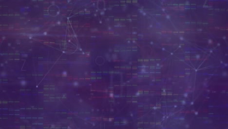 Animation-of-network-of-connections-and-data-processing-on-purple-screen
