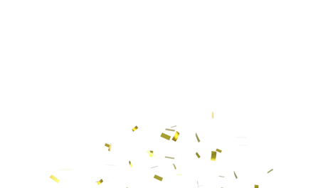 Animation-of-yellow-zigzag-lines,-over-gold-confetti-falling-on-white-background