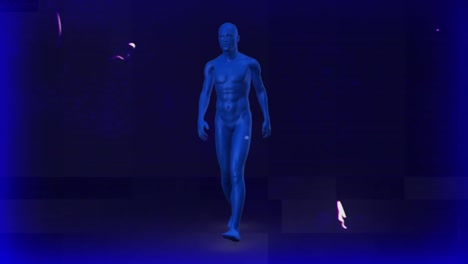 Animation-Eines-Menschlichen-Modells,-Das-über-Einen-Verzweifelten-Blauen-Hintergrund-Geht