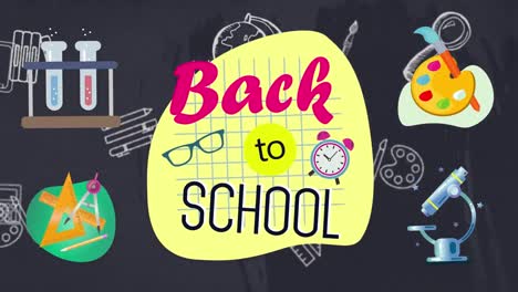Animation-of-back-to-school-text-and-school-items-icons-on-grey-background
