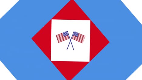 Animation-of-two-american-flags-on-red,-white-and-blue-american-flag-colours