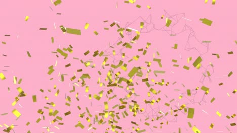 Animation-of-gold-confetti-falling-on-pink-background