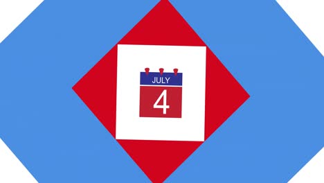 Animation-of-calendar-with-4th-of-july-date-on-red,-white-and-blue-american-flag-colours
