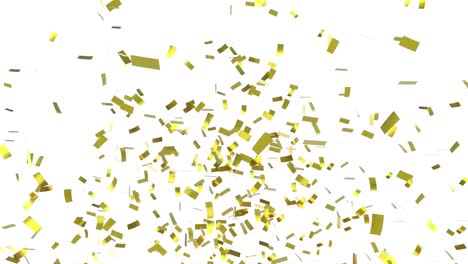 Animation-of-yellow-zigzag-lines-over-falling-gold-confetti-on-white-background