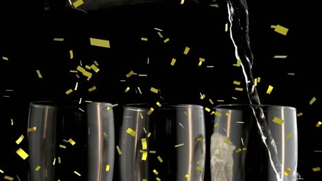 Animation-of-confetti-falling-and-champagne-being-poured-into-glass