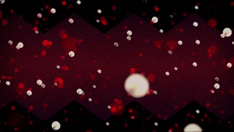 Animation-of-multiple-glowing-spots-moving-in-hypnotic-motion-on-red-zig-zag-lined-background
