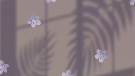 Animation-of-leaf-pattern-with-flowers-on-brown-background