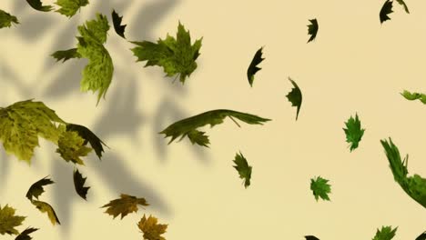 Animation-of-autumn-leaves-falling-on-yellow-background