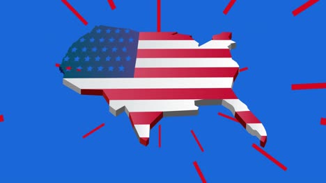 Animation-of-map-and-american-flag-on-blue-background