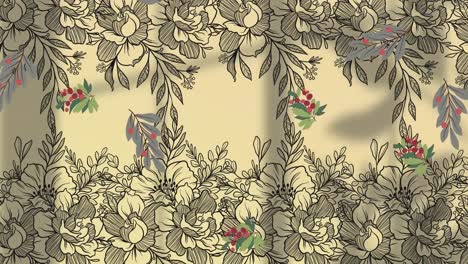 Animation-Des-Blattmusters-Mit-Blumen-Auf-Gelbem-Hintergrund