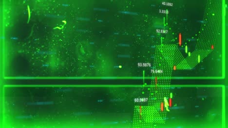 Animation-of-financial-data-processing-over-distressed-green-background