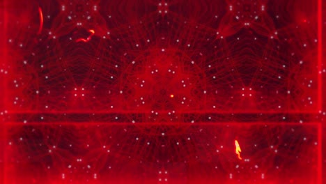Animation-of-multiple-abstract-shapes-moving-in-hypnotic-motion-on-red-background