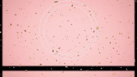 Animation-of-confetti-falling-over-white-circles-and-slipping-frame-on-pink-background